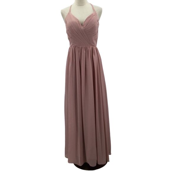 BRIDESMAID SZ 6 S pink pleated cutout sweetheart neck maxi formal dress NEW B169 - Picture 1 of 8